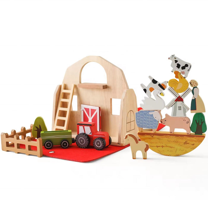 Montessori Wooden Farm Set - Toddler Pretend Play Toy