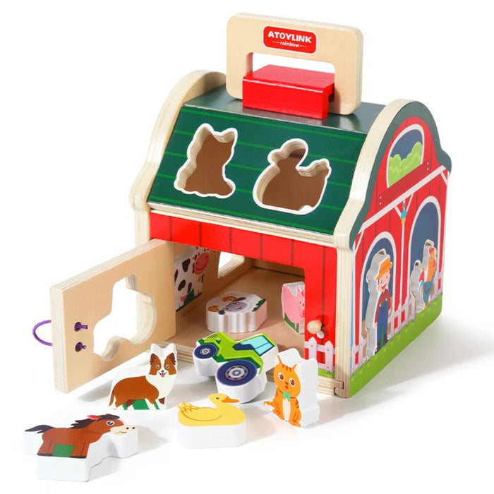 Montessori Matching House – Farm Animal Shape & Color Sorting Blocks Educational Toy