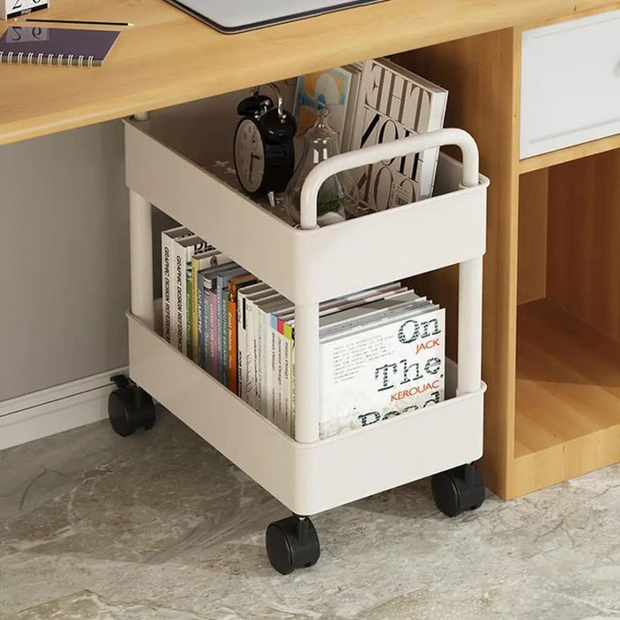 Mobile Bookcase Organizer - 2-Tier Movable Bookshelf Cart with Wheels