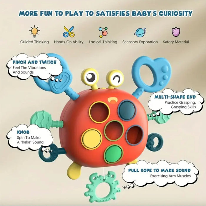 Montessori Sensory Crab Toy – Educational Pull String & Fine Motor Skills Toy for Babies