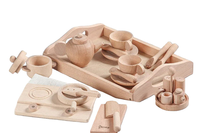 Montessori Play Kitchen Set - Beech Children's Kitchenware Toy