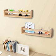 2Pcs Natural Wood Floating Wall Bookshelf for Kids - Nursery Room Shelves