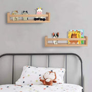2Pcs Natural Wood Floating Wall Bookshelf for Kids - Nursery Room Shelves