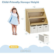 Montessori Bookshelf and Toy Organizer - Wooden Kids Bookcase with 3 Movable Drawers