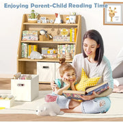 Montessori Bookshelf and Toy Organizer - Wooden Kids Bookcase with 3 Movable Drawers