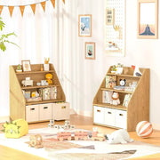 Montessori Bookshelf and Toy Organizer - Wooden Kids Bookcase with 3 Movable Drawers