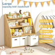 Montessori Bookshelf and Toy Organizer - Wooden Kids Bookcase with 3 Movable Drawers