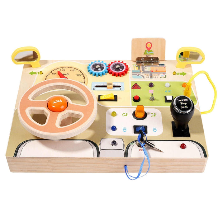 Montessori Wooden Car Dashboard – Toddler Light and Sound Toy