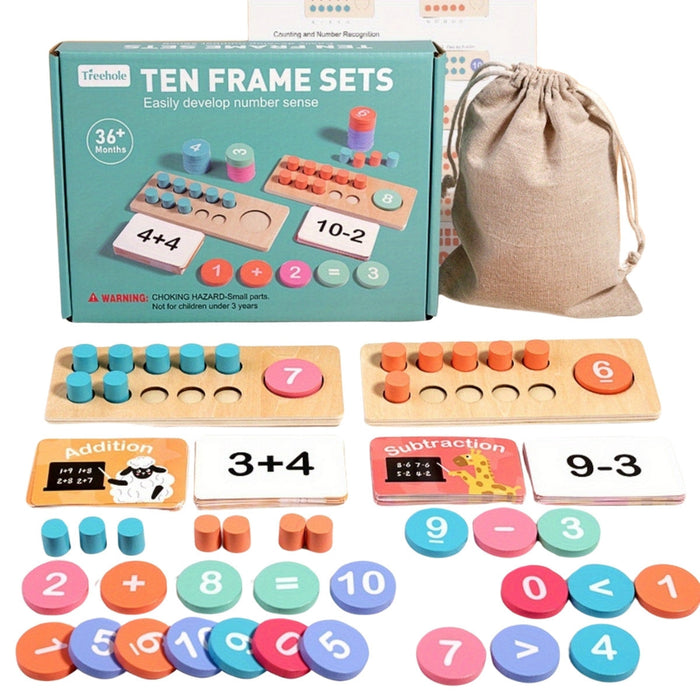 Montessori Wooden Ten Frame Set - Math Toy for Preschool