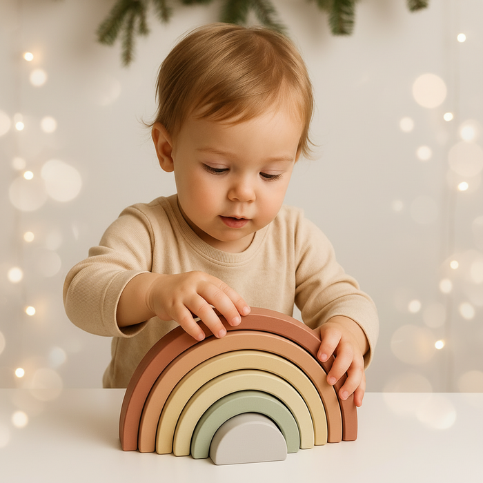Montessori Rainbow Stacker - Natural Wood Educational Toy for Toddlers