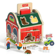 Montessori Matching House – Farm Animal Shape & Color Sorting Blocks Educational Toy