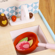 Miniature Wooden Toy Stove & Cookware Set for Kids - Pretend Play & Food Learning