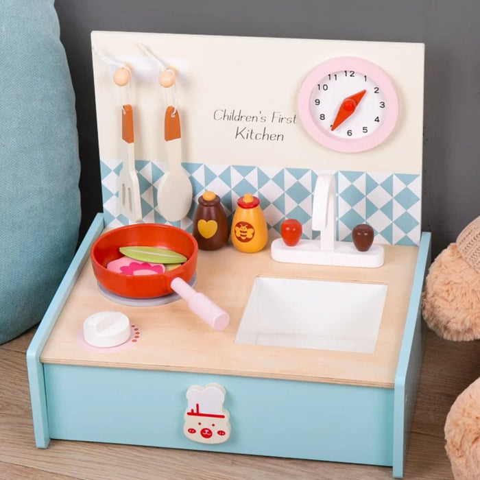 Miniature Wooden Toy Stove & Cookware Set for Kids - Pretend Play & Food Learning