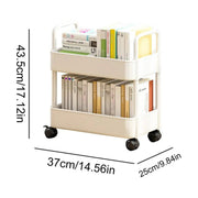 Mobile Bookcase Organizer - 2-Tier Movable Bookshelf Cart with Wheels