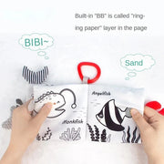 Montessori Infant Baby Cloth Book Black and White Tail Book, Voted Top Sensory Book for Babies