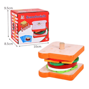 Montessori Wooden Burger Stacking Toy for Toddlers - Fine Motor & Educational Kitchen Play