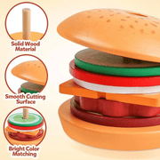 Montessori Wooden Burger Stacking Toy for Toddlers - Fine Motor & Educational Kitchen Play