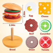 Montessori Wooden Burger Stacking Toy for Toddlers - Fine Motor & Educational Kitchen Play
