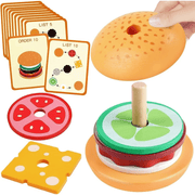 Montessori Wooden Burger Stacking Toy for Toddlers - Fine Motor & Educational Kitchen Play