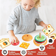 Montessori Wooden Burger Stacking Toy for Toddlers - Fine Motor & Educational Kitchen Play