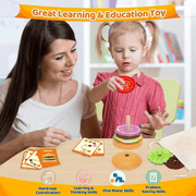 Montessori Wooden Burger Stacking Toy for Toddlers - Fine Motor & Educational Kitchen Play