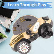 Montessori Wooden Busy Board Steering Wheel – Sensory Toy for Toddlers, Preschool & Travel Activities