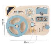 Montessori Wooden Steering Wheel Busy Board – Sensory Travel Toy for Toddlers