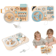 Montessori Wooden Steering Wheel Busy Board – Sensory Travel Toy for Toddlers