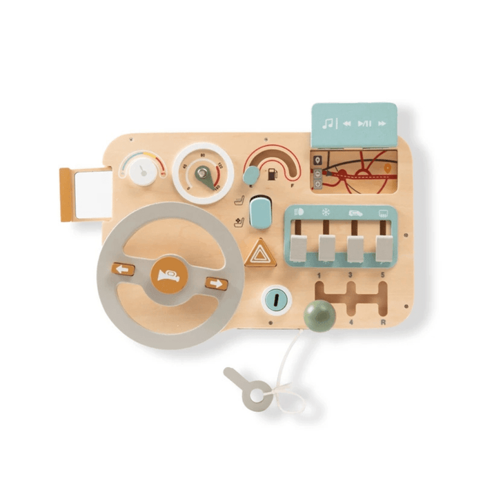 Montessori Wooden Steering Wheel Busy Board – Sensory Travel Toy for Toddlers