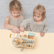 Montessori Wooden Steering Wheel Busy Board – Sensory Travel Toy for Toddlers