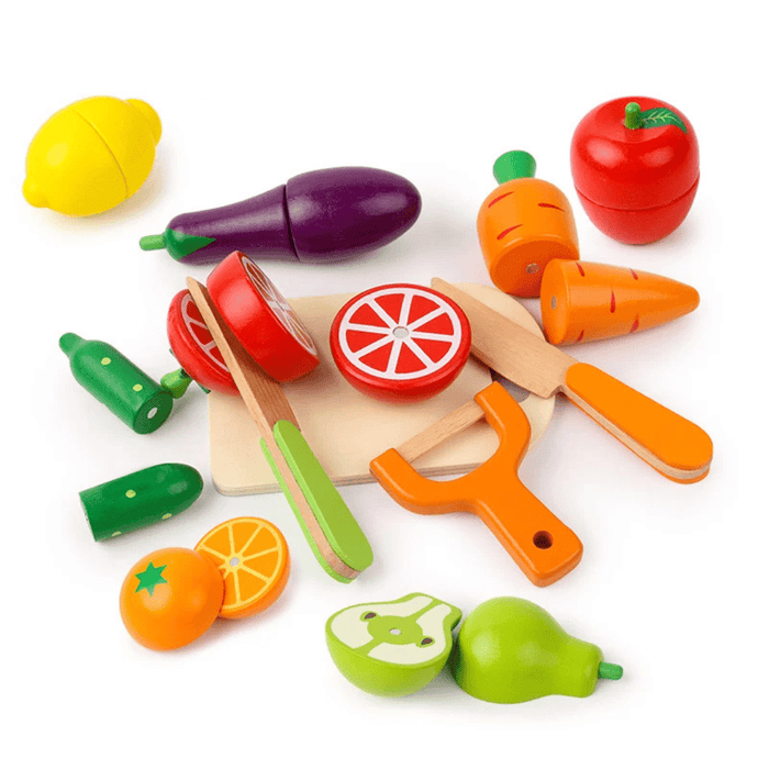 Wooden Montessori Kitchen Playset – Cutting Fruit & Veg Educational Toy for Kids